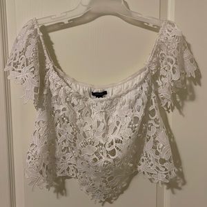 Forever 21 Lace White Crop Top Off Shoulder Size Small